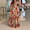 Vestido Largo Maxi Plisado Estampado Casual de Resort Estilo Europeo y Americano para Mujer, Novedad Otoño 2026, Transfronterizo
