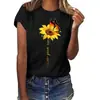 Camiseta estampada com girassol e borboleta, manga curta, estilo europeu e americano, top unissex, solta, transfronteiriça, nova