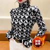 Camisa negra con cuello de pila y forro polar para mujer, otoño e invierno 2023, combina con todo, adelgazante, de manga larga, protección, entrega de una pieza, comercio exterior