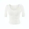 Estilo puramente seductor, escote corazón fruncido tridimensional, camiseta corta de manga corta + pantalones anchos holgados con caída natural, conjunto para mujer