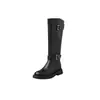 Botas de Caballero de Cuero de Vaca Grueso con Hebilla para Pantorrilla Ancha 2026 Otoño/Invierno Tacón Medio Grueso Punta Redonda de Cuero Genuino Botas Altas para Mujer