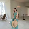 Vestido de tiras huecas estilo francés para mujer, Vestido de playa estilo vacación de verano en la costa, Plisado, Vestido largo relajado y perezoso