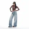 Pantalones de Jeans para Mujer de Pierna Ancha, Lavado Pesado Vintage Azul, Adelgazantes, Versátiles, Tiro Medio, Novedad Otoño 2026 Transfronterizos