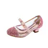 Nuevo Estilo Otoño Zapatos de Princesa con Lentejuelas para Niñas Zapatos de Tacón Alto para Actuación de Baile de Niñas Zapatos Individuales para Niños de Dos Usos