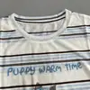 Camiseta Feminina de Manga Longa Listrada Estilo Retro Verão Novo Estilo Lyocell Tencel Gola Redonda Solta Emagrecedora Versátil Casual