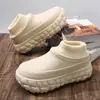 Pantuflas de Algodón de Invierno para Hombre con Borrego Engrosado, Zuecos Cálidos con Suela de Neumático, Impermeables, Antideslizantes, Ultracómodos, Zapatos de Algodón que Aumentan la Altura