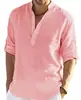 2025 Amazon Export Camisa de Lino de Imitación de Manga Larga Suelta de Color Puro de Algodón y Lino para Hombre Talla Grande Una Pieza Generación