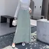 Elegante saia longa feminina de outono, com trama grossa, caimento fluido, cintura alta, efeito emagrecedor e detalhes vazados, na cor cinza