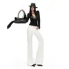 Jeans de Sarja Americano Novo Outono 2026 Cintura Baixa para Mulheres, Jeans Flare de Corte Reto Slim com Tachas, Suporta Dropshipping