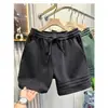 Pantalones cortos deportivos casuales de alta gama para hombre, diseño clásico americano de tres rayas, de peso pesado, para verano, corte holgado, hasta la rodilla