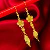 Aretes de Hoja de Bauhinia Chapados en Oro de Latón Oro de Arena de Vietnam Largos Sencillos Versátiles para Estudiantes Regalo para el Festival Tanabata