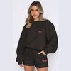 Roupa Esportiva Casual de Manga Longa Americana para Mulheres Primavera, Outono e Inverno Moletom Solto para Corrida Feminino Duas Peças