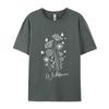 Amazon algodão puro tamanho europeu flor selvagem planta flor borboleta camiseta comércio exterior senhoras manga curta gola redonda