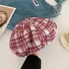 Boina de nube a cuadros azules de estilo coreano para mujer, gorro de vendedor de periódicos combinable con todo, gorro de pintor pequeño con circunferencia de cabeza grande y cara pequeña