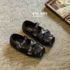 Outono 2026 Novo Estilo Francês Infantil Fivela de Cinto Laço Bico Quadrado Sapatilha Rasteirinha