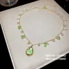 Collar de Perlas con Colgante de Gota de Agua de Cristal de Hielo Verde Menta, Cadena para Clavícula de Lujo Ligero y de Gama Alta, Joyería de Estilo Fresco y Femenino