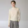 Suéter feminino de outono em cashmere com gola semimalta e mangas raglan, pulôver solto e macio, cor lisa, adequado para o trabalho, top base de tricô