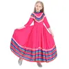 Vestido Longo de Menina Mexicana Tradicional Fantasia de Dança Étnica Estilo Étnico Infantil Fantasia de Festa Performance Jogo