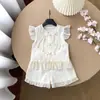 Estilo Novo de Verão Infantil Estilo Retrô Fino Estilo Princesa para Meninas Fivela de Frisbee Chinesa Conjunto Duas Peças Infantil