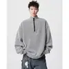 Sudadera de Rayas con Patrón de Espina de Pescado, Media Cremallera para Hombre, Terciopelo Suave y Liso, Manga Larga para Primavera y Otoño, Cuello Semi-Alto, Moderna, Venta al por Mayor de Fábrica Transfronteriza