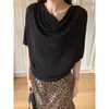 Suave e elegante, novo top de malha feminino para primavera-verão, estilo francês, de manga curta, com caimento justo e gola drapeada