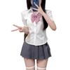 Traje de uniforme JK estilo universitario Camisa blanca de verano para mujer Diseño con sentido de cinturón de tiras Top Camisa de manga abullonada