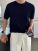 Camiseta Masculina Design Tendência Verão Manga Curta 2025 Novo Estilo Coreano Ins Casual Cor Lisa Versátil Malha Camiseta