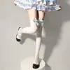 Calcetines Lolita lindos con ribete de encaje y lazo, orejas de conejo, hasta la rodilla, calcetines blancos dulces JK hasta el muslo
