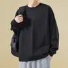 Camiseta interior de algodón holgada de manga larga para hombre y mujer suéter de algodón holgado para hombre camiseta interior base blanca de cuello redondo japonés