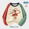 Nuevo Estilo Camiseta Casual de Algodón para Niños con Dibujos Animados, Cuello Redondo, Manga Larga, Manga Raglán, Corte Holgado, Bloques de Color, para Niños Mayores, Manga Corta