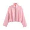 Estilo Europeo Comercio Exterior Otoño/Invierno Nueva Ropa para Mujer Color Sólido Simple Cuello Alto Piloto Manga Larga Cremallera Chaqueta Corta Abrigo