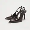 Tacones de Aguja Apuntados de Cristal para Mujer, Estilo Nuevo, Elegantes y con Estilo, Adecuados para Ir al Trabajo, con Hebilla y Tira Trasera Baja, Tacones Altos de Moda