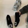 2024 outono e inverno novos sapatos de casamento sapatos de concha strass cabeça quadrada salto grosso rede vermelha sapatos femininos novos sapatos de feijão forrados com lã francesa