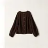 Camisa fina de estilo japonés para el verano 2026, de manga larga, cuello redondo, para superponer, ultrafemenina, corte holgado, en stock