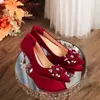 Zapatos de boda chinos Xiuhe para mujer, zapatos formales rojos, tacón de aguja, punta fina, tacones altos, zapatos de boda no cansados
