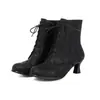 Botas de cuero de punta redonda de corte bajo para otoño e invierno, con suelas de goma, antideslizantes, versátiles, nuevo diseño de cordones, tacón fino, ligeras, color sólido, botas estilo Martin