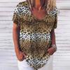 Camiseta nueva de fábrica directa para dama con cuello en V, verano, manga corta, top para hombre, estampado 3D, cuello redondo, casual, patrón de leopardo