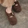 Zapatos Europeos para Mujer Otoño e Invierno Nuevos Zapatos Birkenstock de Suela Gruesa de Lana de Cordero Zapatos de Punta Abierta a Mitad de Piel Zapatillas de Talla Grande