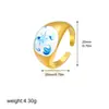 Anel Pintura Esmalte Vintage Padrão Azul e Branco Óleo para Mulheres, Novo Estilo Chinês Aberto Moda Personalidade Irregular Anel Transfronteiriço