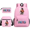 Mochila Escolar One Piece Luffy Transfronteiriça Mochila de Ombro Estojo de Lápis Bolsa de Lona de Três Peças Grande Capacidade Rei dos Piratas