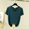 Camiseta de mujer de manga corta con cuello en V, color blanco liso de verano, nueva camiseta básica de modal estilo coreano para mujer