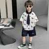 Conjunto de Tres Piezas de Camisa de Tela Patchwork de Pony para Niños de Verano, Elegante Conjunto de Camisa de Manga Corta para Niños, Atuendo de Verano Moderno para Bebés