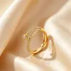Anillo minimalista estilo japonés con diseño de uña de pedrería brillante, moderno y elegante, apertura ajustable, para mujer