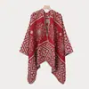 Cachecol/Xale Étnico Retrô Outono/Inverno para Senhoras, Manto Quente com Fenda para Senhoras, Manto de Moda de Rua para Passarela