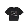 Camiseta Blanca de Manga Corta para Mujer, Nueva Tendencia de Verano Estilo Americano Marca Popular con Diseño de Perro y Letra, Crop Top Ajustado