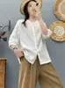 Camisa Lisa de Color Sólido de Manga Media de Diseño Simple Retro para Mujer, Nuevo Estilo de Verano, Ligera, Holgada, Rejuvenecedora, Cárdigan Versátil