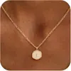 Colar Pingente Redondo Cruzado 14K Banhado a Ouro, Corrente Simples e Versátil para Clavícula, Joias para o Dia a Dia Atacado
