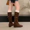 Primer Encuentro Temporada Aumentar Altura Botas de Terciopelo Apiladas Botas Largas Mujer Nuevo 2026 Otoño Invierno Marrón Retro Meilade Adelgazante