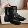 Botas de Rede Primavera 2025 Botas Novas Botas Femininas Respiráveis Botas Vazadas de Rede Botas Curtas Botas Rasteiras Sandálias Femininas Verão