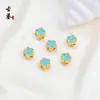 Cuentas de Trébol de Cuatro Hojas Esmaltadas Chapadas en Oro de 18 Quilates, Cuentas de Flor de Durazno con Esmalte Azul Quemado, Accesorios para Joyería DIY, Accesorios para Pulseras